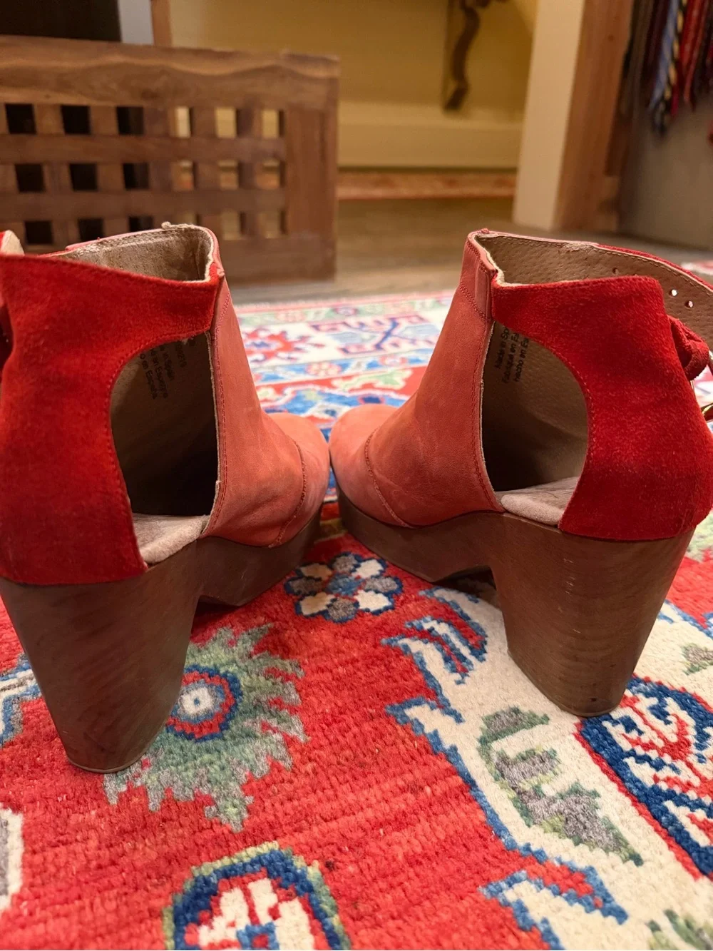 Free People Red Leather & Suede Platform Clog with Back Strap Size 39